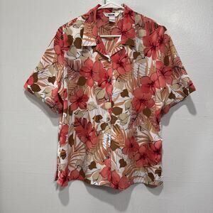 Alia Button Up Shirt Floral Short Sleeve Top Blouse Womens 14 Tropical Hawaii